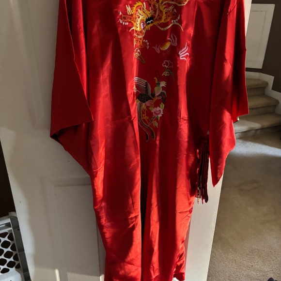 NWT Da Shang Hai Blue/Red/Gold Reversible Belted Collared Pockets Kimono Size M - Picture 8 of 16